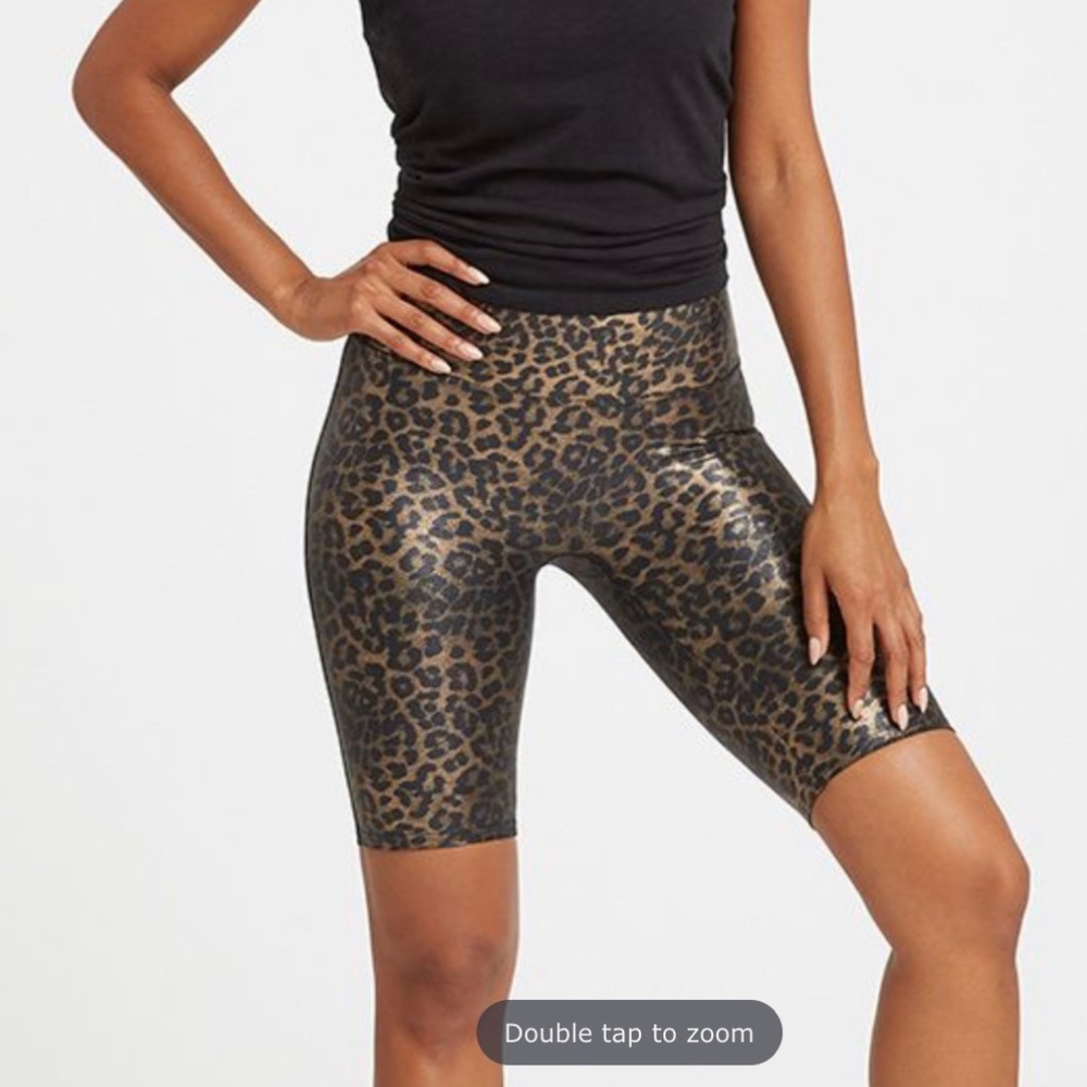 Spanx Faux Leather Printed Bike Shorts in Leopard